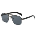 Square rimless metal sunglasses for men with dark grey lenses and gunmetal double bridge - Gunmetal Frame Dark Grey Lens Black Temple