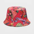 Close-up of red bucket hat with colorful mushroom patterns and durable stitched fabric - M (56-58cm) / 14# Red Swirl Mushroom
