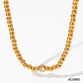 Minimalist beaded necklace in golden finish featuring a clear gemstone pendant - Gold Beaded Necklace (KDE865)