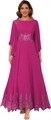 Elegant fuchsia chiffon formal gown with lace appliques and sequined batwing sleeves - Rose Purple / US size 2 (S)