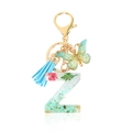Letter Z crystal keychain with blue stones, dried flower, butterfly, and tassel charm - Letter Z