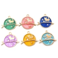 Golden enamel cat on branch charms in green, pink, blue, purple, yellow for DIY jewelry - Star Cat 22x25mm / Pink