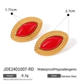 French vintage 18k gold plated stainless steel red oval gemstone earrings for women - Marquise Gemstone Style (JDE2401007-RD) / Red