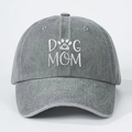 Casquette de baseball en jean délavé gris vintage avec broderie DOG MOM et patte blanche - Gris