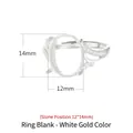 S925 sterling silver adjustable ring setting with zircons for 12*14mm amber stones - Platinum Plated (12*14mm)