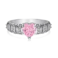 Elegant S925 silver ring featuring a large heart-shaped pink stone and diamond accents - Silver/Pink Zirconia (Heart)