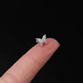 Silver stainless steel butterfly cartilage stud earring with cubic zirconia butterfly wings - Large Butterfly Style (319-5#S)