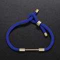 Detail of adjustable dark blue braided cord bracelet with gold slide clasp and metal bar - Dark Blue
