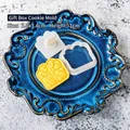 3.6x3.4cm gift box shaped 3D cookie cutter mold set made of white food grade plastic - Gift