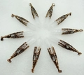 Set of 10 white crystal hexagonal pendants with vintage bronze hollow metal caps - Antique Bronze Clear Quartz