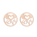 Rose gold heart and LOVE cutout stud earrings for women with minimalist round design - LOVE Hollow Heart / Rose Gold