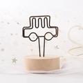 Vintage wooden base memo holder with bronze car-shaped wire for photos and notes - Car