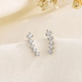 Orecchini rampicanti in argento con zirconi su lino naturale con piccoli fiori secchi - Argento