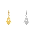 Hamsa hand pendants with heart cutouts in gold and silver finish on lobster clasps - Hamsa Hand