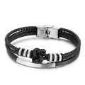Bracciale da uomo in pelle intrecciata nera con placca ricurva in acciaio inossidabile - Colore Acciaio(KB145938-KLHQ)