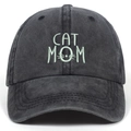 Casquette de baseball en coton délavé noir avec broderie verte CAT MOM unisexe - Taille Unique(Réglable) / Noir