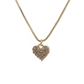 Golden necklace featuring a crystal-encrusted heart lock pendant on a matching chain - 0271CX-Paved Zirconia Heart