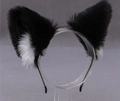 Handmade black and white plush cat ear headband for Lolita cosplay and hair styling - Black and White