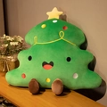 Cute green Christmas tree plush pillow with cartoon face and yellow star decoration - Smiling Tree