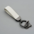 White suede car keychain with gunmetal grey hardware and anti-lost D-ring - White/Gun Grey