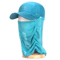 Lake blue foldable sun hat with removable mesh face mask and UPF 50+ protection - Adjustable / Lake Blue