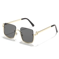 Chic oversized square half-rim sunglasses with gold metal frame and dark grey lenses - Gold Frame Grey Lens