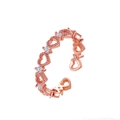 Rose gold adjustable ring featuring alternating hollow and zircon paved heart shapes - Rose Gold - Alternating Hearts