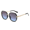 Occhiali da sole esagonali con lenti sfumate e aste in metallo dorato inciso alla moda - Montatura Nera Lenti Grigio Blu