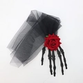 Halloween skull hand hair clip with red rose and black mesh veil for gothic masquerade - Black Skeleton Hand - Veil Style
