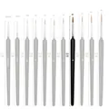 Size chart showing 11 pieces of fine detail paint brushes with lengths from 17.5cm to 19.1cm - Black / #4 (round Rod)