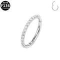 F136 titanium clicker hoop ring with double row pearl accents for ears and nose - 8mm / Silver Pearl Style