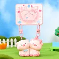 Cute pink pig magnetic keychains for couples, set of two with blue and pink bows - Magnetic - Pink Piggy Couple Hugging / SKU Price for One Pair
