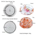 Detailed view of herb grinder resin molds with dried flower inserts and size dimensions - D4134-Gear Grinder Silicone Mold