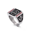 Anello massonico da uomo in acciaio inossidabile con strass rossi e stile vintage - US 7 / Stile Pietra Preziosa Rossa Argento (KR53751)