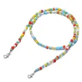 Detail of colorful seed bead eyewear strap with silver lobster clasps on white background - Bright Multicolor