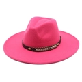 Detail of rose pink fedora hat with black leather band and metal stud embellishments - M(56-58cm) / Rose Red