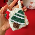 Handmade chenille crochet Christmas tree bag charm with red bow for festive gift - Christmas Tree Style Bag / One Size