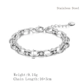 8mm silver stainless steel chain bracelet with bead details and adjustable 16+3cm length - Silver (LB1060)