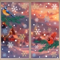 Christmas window decals with red cardinals, blue birds, pine branches and white snowflakes - Set of 2-BQ565+567