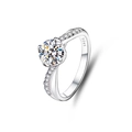 Macro detail of S925 sterling silver ring featuring a twisted band with round cut diamond - Adjustable Open / Twisted Arm Side Stone Style (FDJZ-015)