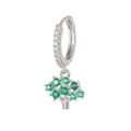 Silver tree of life huggie earrings with green cubic zirconia on white background - Silver Tree of Life