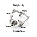 Silberner dornenzweig rosenring mit verstellbarem offenem band gewicht 4 gramm damen - US 6 / Rosenblüte / Silber
