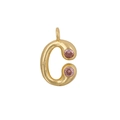 18K gold-plated letter C pendant with pink cubic zirconia in a teardrop shape - Letter C