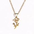 18k gold plated stainless steel floral pendant necklace with intricate hollow design - September Gold