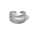 Silver multi-layered open ring featuring detailed beaded texture and a modern wide band style - Adjustable Open / Multi-layer Beaded Texture Silver Design (SR23042501S) / Silver