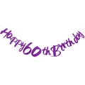 Purple glitter Happy 60th Birthday banner decoration for party celebrations - 60th Birthday Glitter Style / Purple