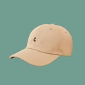 Detail of embroidered black C letter on minimalist beige cotton twill baseball cap - Adjustable / Khaki