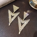 Chic gold-plated geometric triangle dangle earrings with sparkling white crystals - Gold Double Triangle Full Diamond (386)