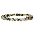 Elegant 6mm natural black rutilated quartz elastic bead bracelet with clear texture - Natural Prehnite