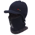 Passamontagna in maglia blu scuro da uomo con fodera in pile e visiera antivento - 58-63CM Foderato In Pile Ispessito / Blu Notte
